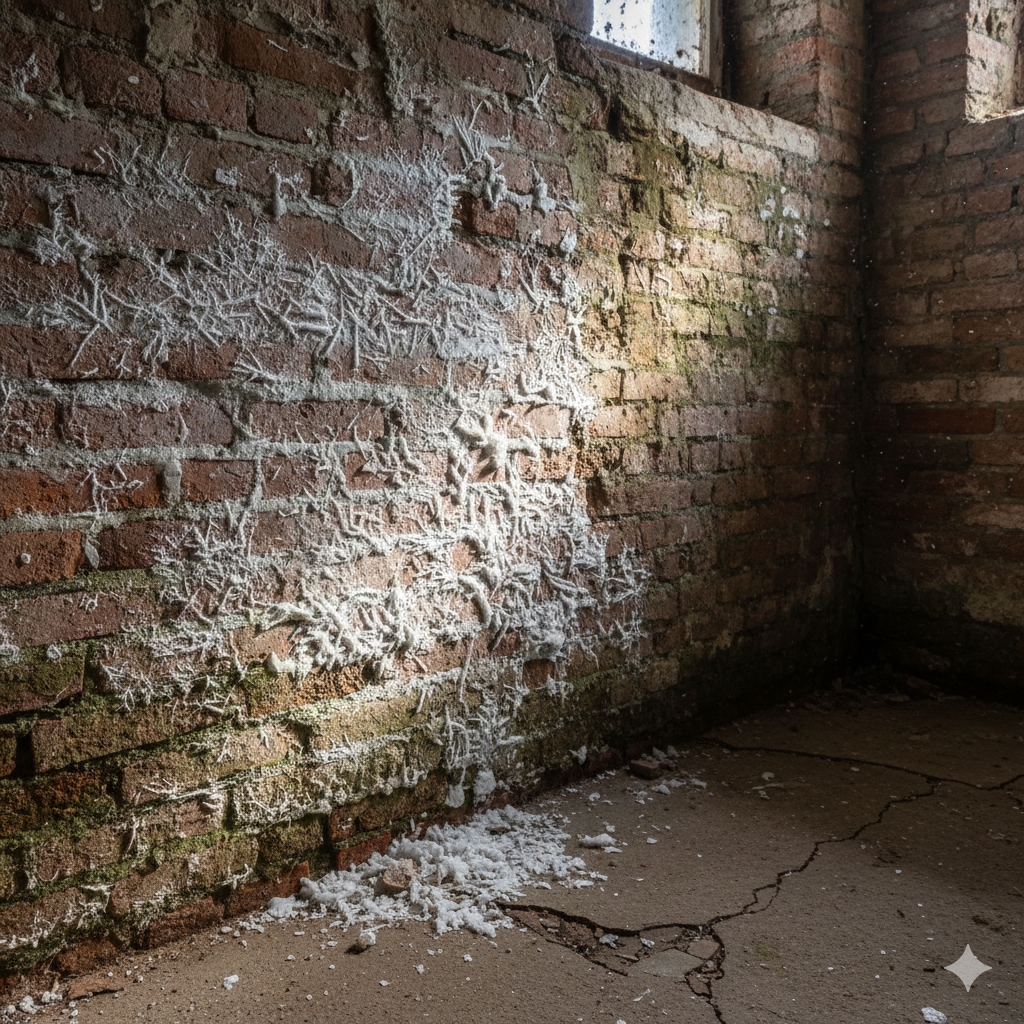 Présence de salpêtre sur un mur